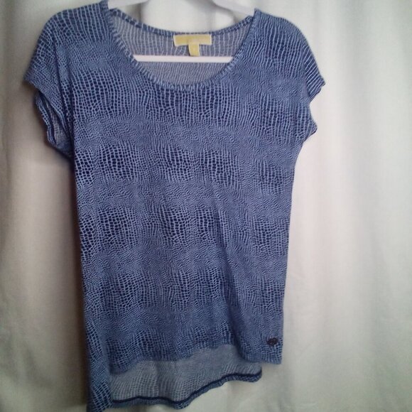 Michael Michael Kors Shirt Women S Short Sleeve Stretch Animal Print Blue Black - Picture 12 of 14